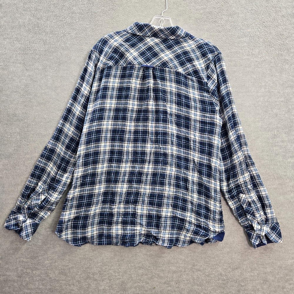 KUT Women Top Large Blue Tartan Plaid Snap Button Up Pockets Long Sleeve READ - Picture 8 of 11